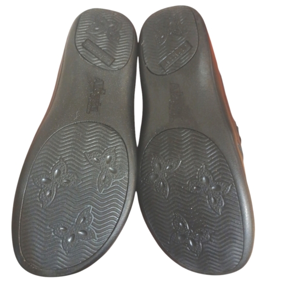 Alegria Black Leather Loafer Silver Buckle and Rounded Toe Flats Size 11 - Picture 10 of 14